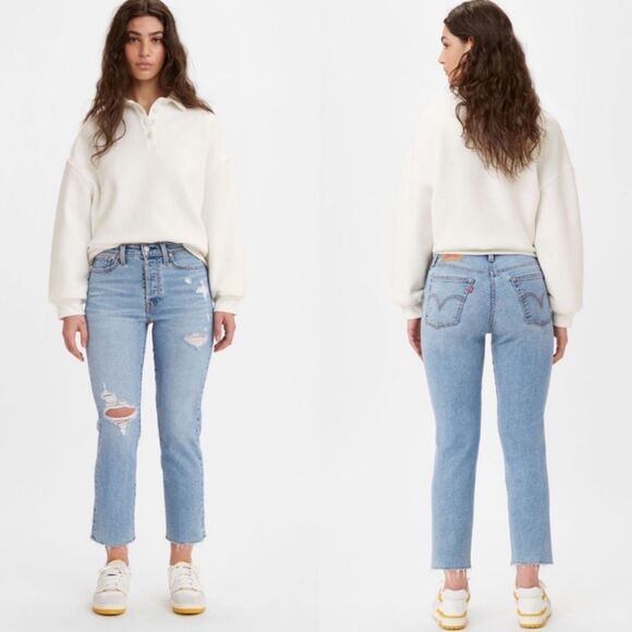 LEVI'S Wedgie Straight Jean Distress Button Fly Womens 31 - Picture 1 of 11